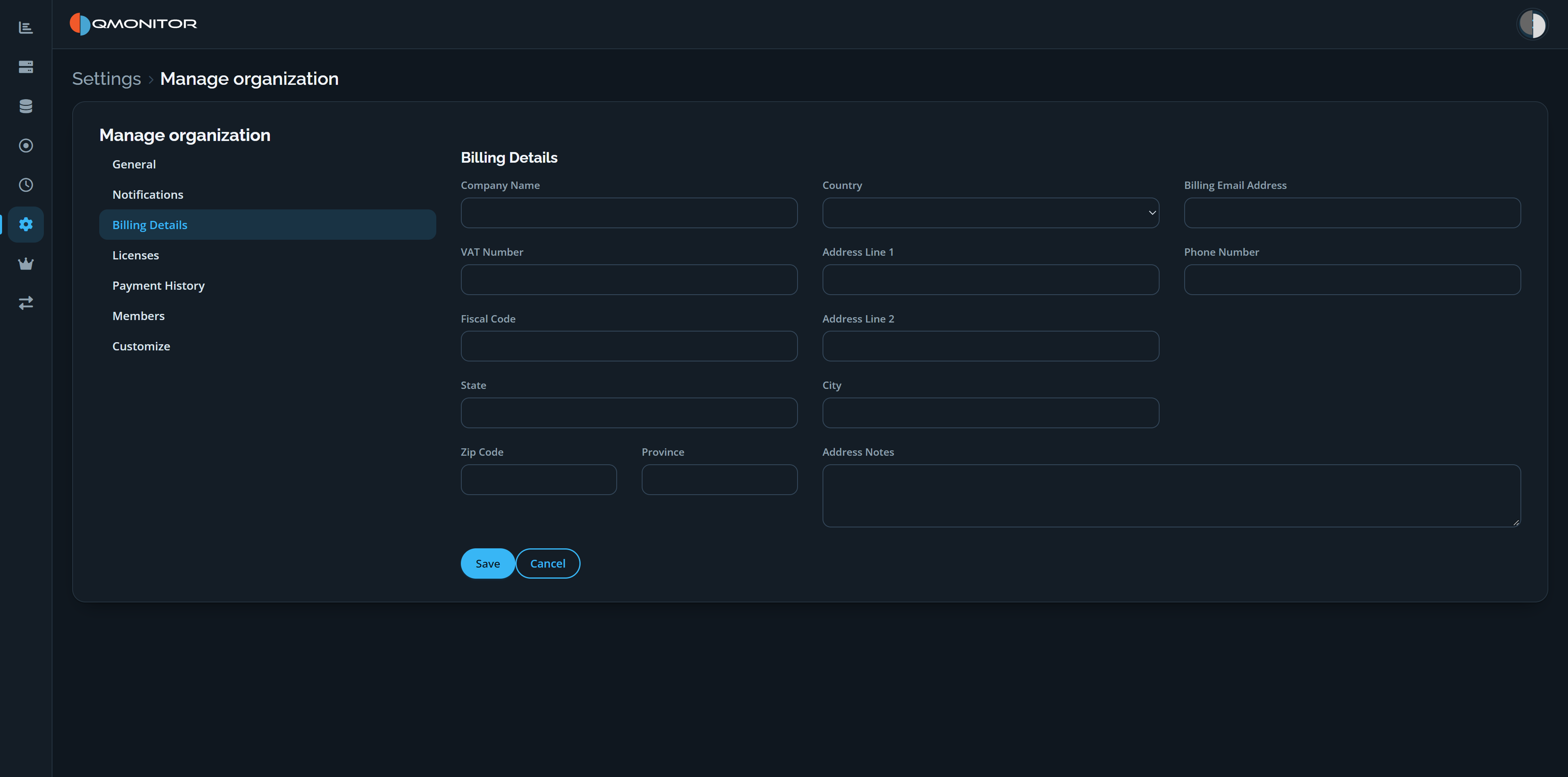 Organization billing details