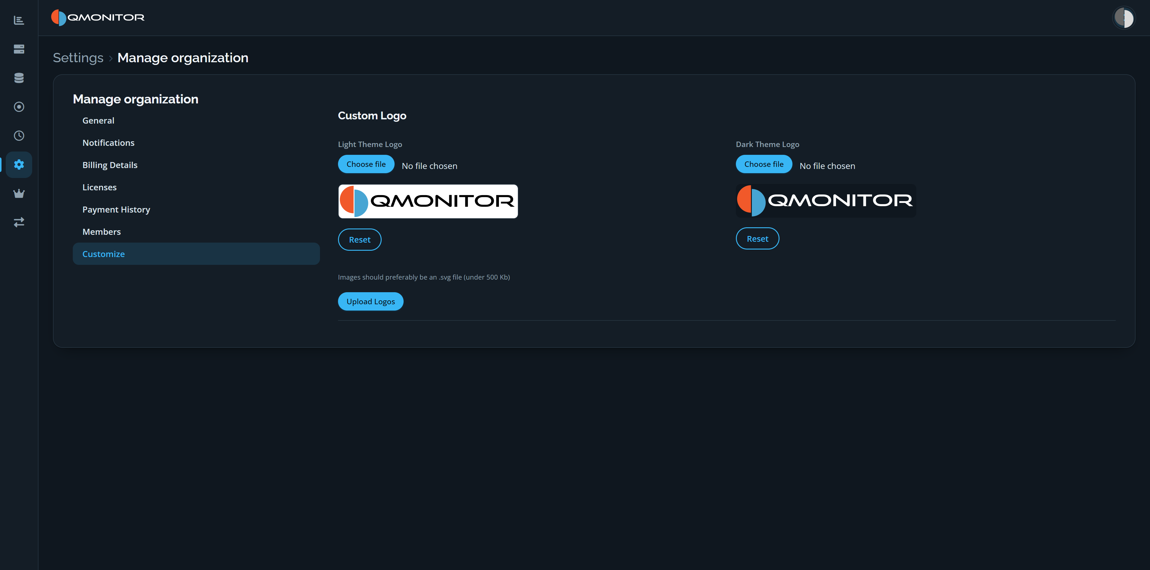 Organization logo settings