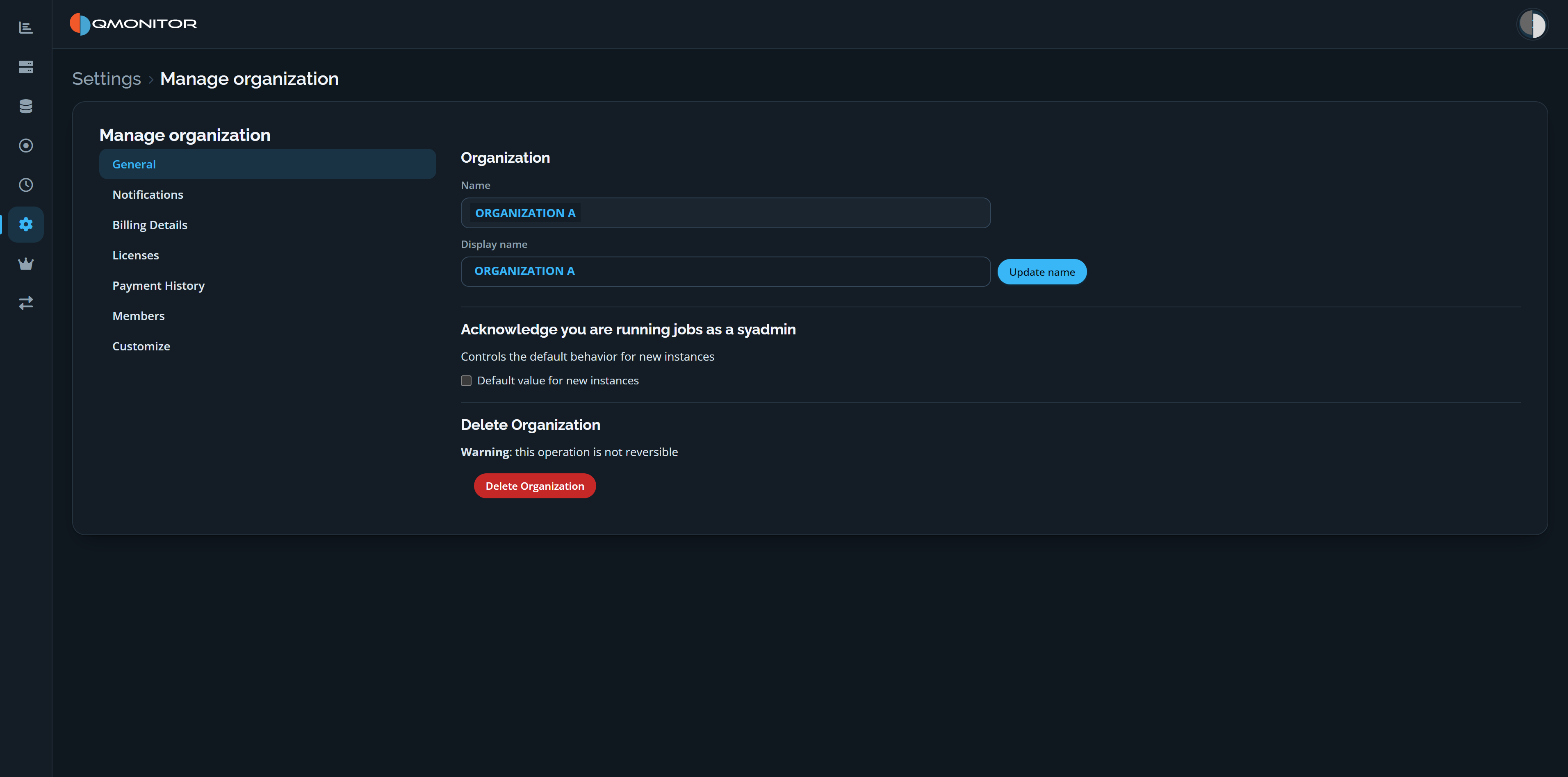 Organization General settings